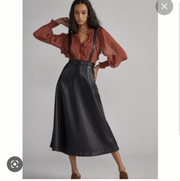 Anthropologie Dresses & Skirts - Anthropologie Black Faux Laether Pinafore Skirt